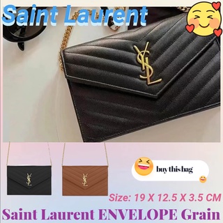 แซงต์โลรองต์  Saint Laurent  ysl  ENVELOPE Grain กระเป๋าสตางค์หนังลายนูน/กระเป๋าโซ่/กระเป๋าสตรี/กระเป๋าสะพายข้าง/กระเป๋า