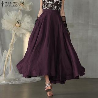 ZANZEA Women Elastic Waist A-Line Casual Solid Color Maxi Skirt