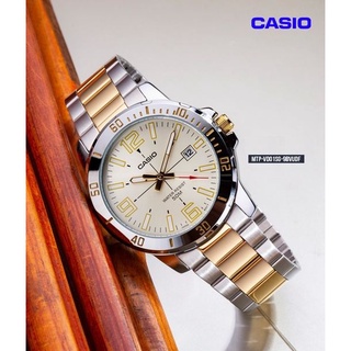 นาฬิกา Casio รุ่น MTP-VD01SG-9B นาฬิกาผู้ชายสายแสตนเลส สีเงิน/ทอง สองกษัตริย์ หน้าปัดทอง ของแท้ 100% รับประกัน 1ปีเต็ม