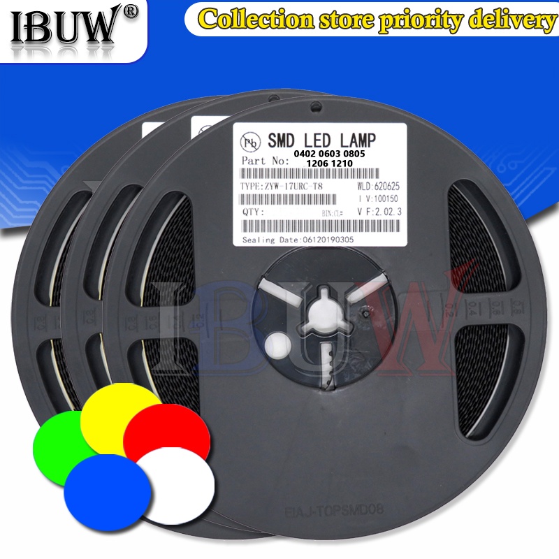 1reel 0402 0603 0805 1206 1210 smd LED สีแดงสีเหลืองสีเขียวสีขาว Blue Light emitting Diode Clear LED