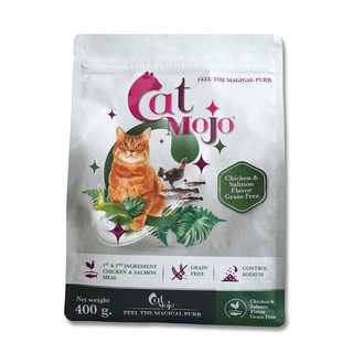 CAT MOJO แคทโมโจ เกรนฟรี อาหารสำหรับแมวอายุ 4 เดือนขึ้นไป รสไก่และแซลมอน 400 กรัม