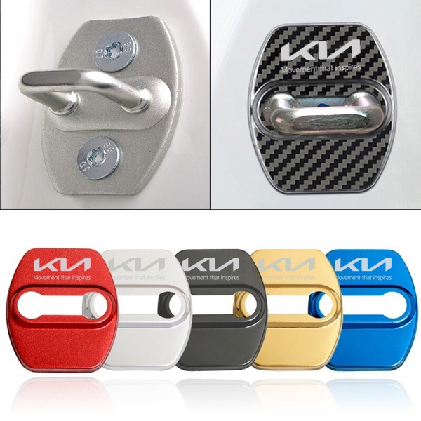 ฝาครอบล็อคประตูรถยนต์ สเตนเลส ลายตราสัญลักษณ์ อุปกรณ์เสริม สําหรับ Kia picanto rio ceed sportage cerato soul sorento 4 ชิ้น