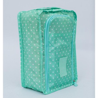 กระเป๋าใส่รองเท้า 2 คู่ (Green with white polka dot)