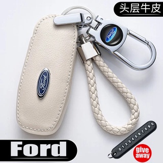 【New White】พวงกุญแจรถยนต์ หนังแท้ ลายโลโก้ Ford Ke