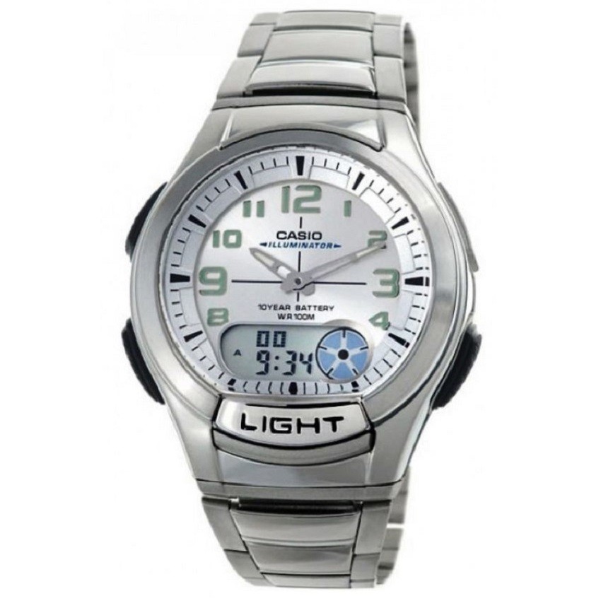 Casio Standard นาฬิกาข้อมือผู้ชาย สายสแตนเลส รุ่น AQ-180WD-7BVDF - silver