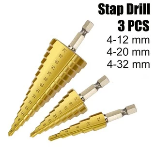 ดอกสว่าน ทรงเจดีย์ เคลือบไททาเนี่ยม เจาะรู ขยายรู Step Drill 4-12mm / 4-20mm / 4-32mm