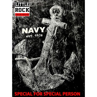 เสื้อยืดคอกลมแขนสั้น Little Rock ลาย Anchor NAVY สมอเรือ ผ้าดำฟอก มีถึง ขนาดใหญ่ 52 นิ้ว