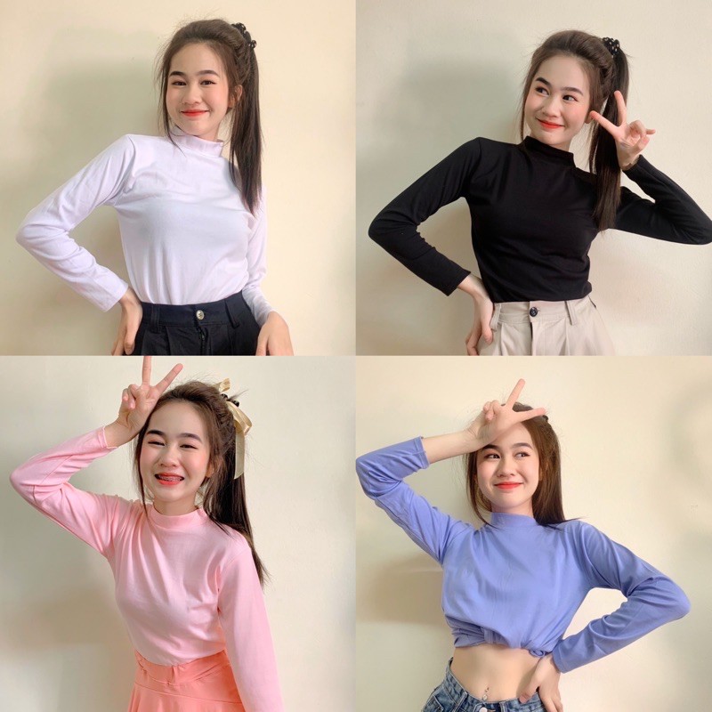 รหัส ช34 เสื้อยืด แขนยาวคอเต่า สีพื้น [พร้อมส่ง] ผ้าดี ใส่สบาย