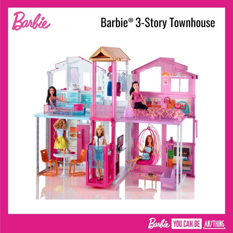 (ลิขสิทธิ์แท้) บ้านบาร์บี้หลังใหญ่ Barbie 3-Story Townhouse บ้านทาวน์เฮ้าส์ บาร์บี้ 3 ชั้น บ้านตุ๊กตาบาร์บี้ BarbieHouse