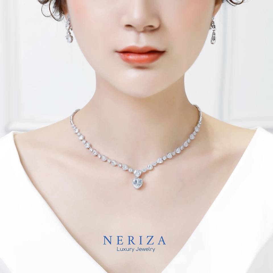 Neriza Jewelryชุดเครื่องประดับเจ้าสาวดีไซสหัวใจ สร้อยคอพร้อมต่างหู  จัดส่งฟรีพร้อมกล่อง Nsw017 - Nerizajewelry - Thaipick