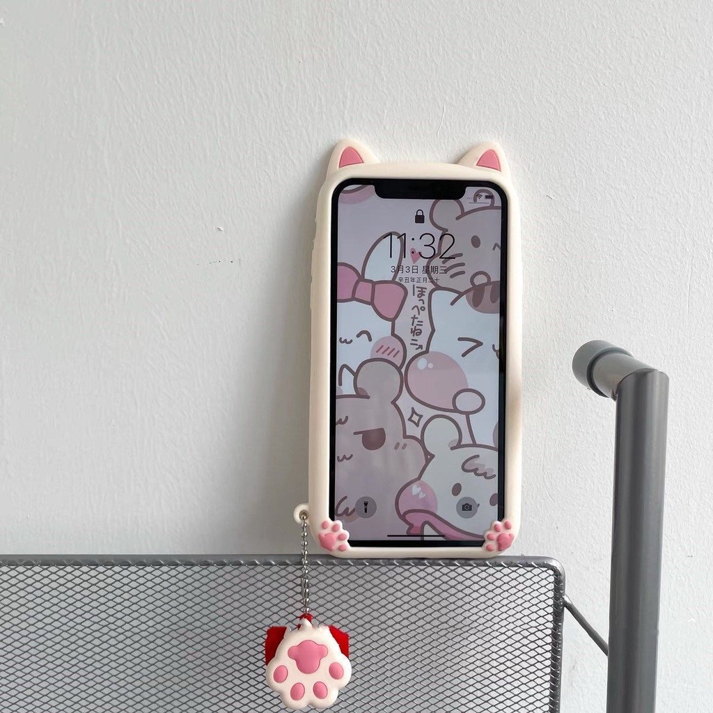 เหมาะสำหรับ iPhone 12 Pro 11 7 Plus 8 X เคสโทรศัพท์ลายหูแมวน่ารัก ซิลิโคนเนื้อนุ่มเพิ่มเสน่ห์ให้มือถือของคุณ