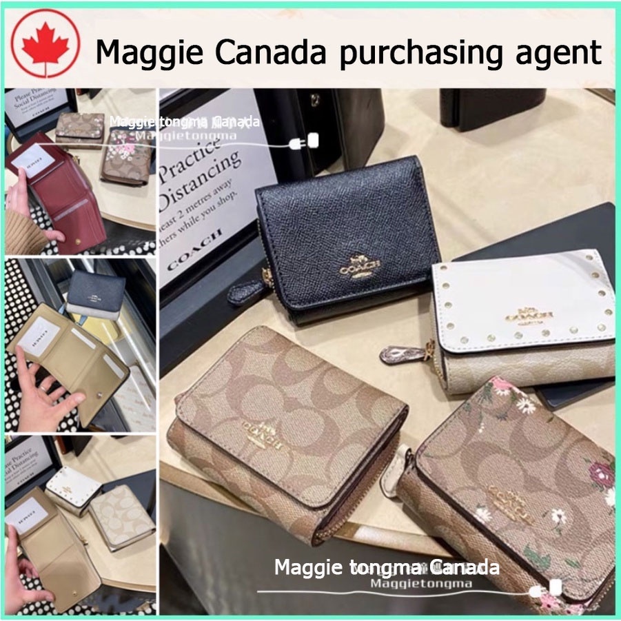 #Maggie Canada# ของแท้ 100% Coach new กระเป๋าสตางค์พับสามพับใบเล็กผู้หญิงใส่เหรียญ/ที่ใส่บัตร/กระเป๋าสตางค์ใบสั้น 37968