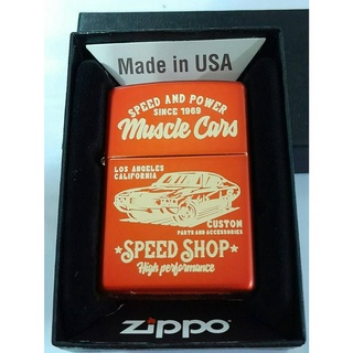 ZIPPO 48523  MUSCLE CAR DESIGN  METALLIC RED LASER ENGRAVE สีแดงประกายทองลายแบบเลเซอร  ของใหม่ไม่ผ่านการใช้งาน