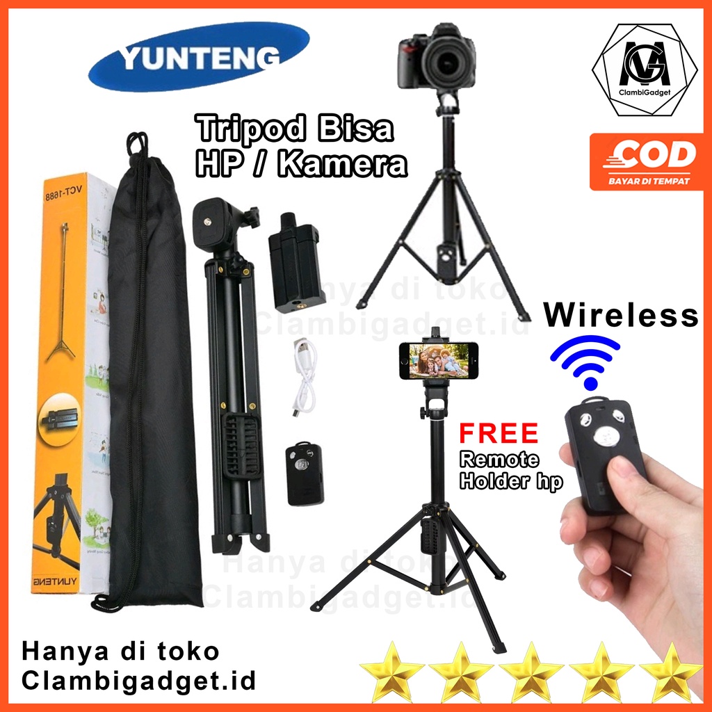 Yunteng VCT 1688 2in1 Original ขาตั้งกล้องบลูทูธแหนบ Vct-1688 Selfie Tomsis ผู้ถือระยะไกลไร้สาย U HP