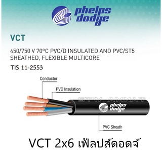 Phelps Dodge สายไฟ VCT 2x6 ตัดแบ่งขาย