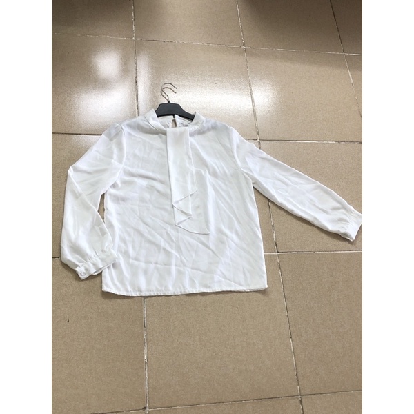 เสื้อเชิ้ตสีขาวผู้หญิง Size M to L ม็อคคาซินเนื้อนุ่มพร้อมคอปกและโบว์ ใหม่ล่าสุด 2hNd