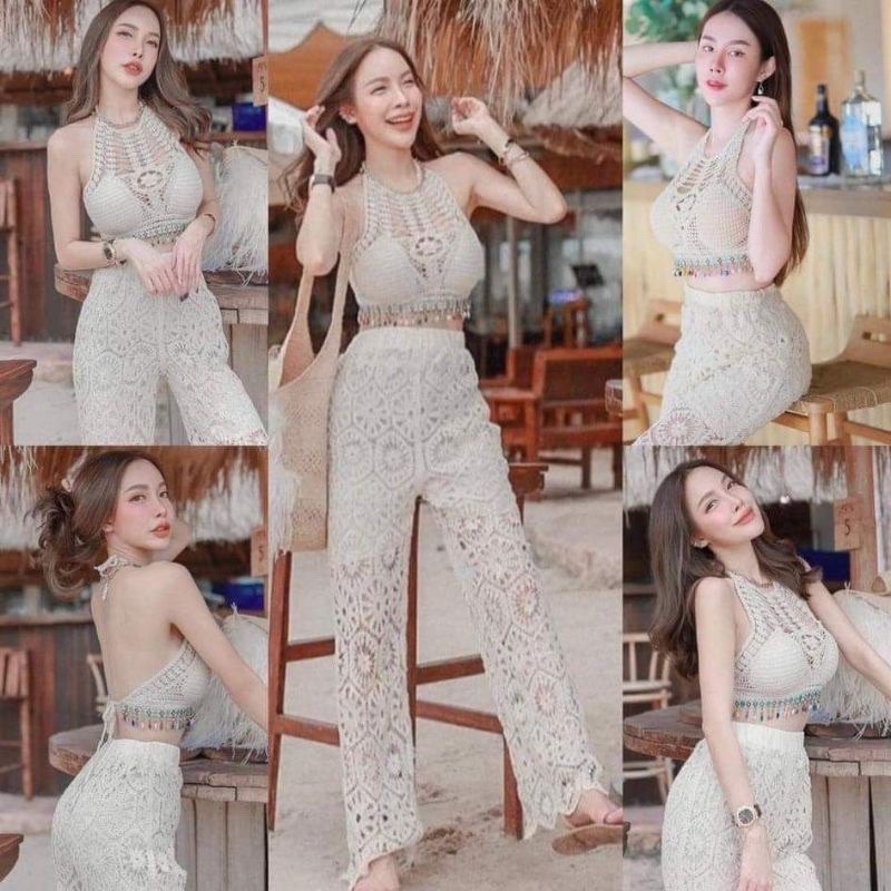 🧶DIWLADEL ถูกที่สุด🧶 ชุดเซท 2 ชิ้นงานตรงปกจัดส่งเร็ว ชุดเซทไปทะเล ชุดเซทกางเกงถัก Summer - รูปที่ 3
