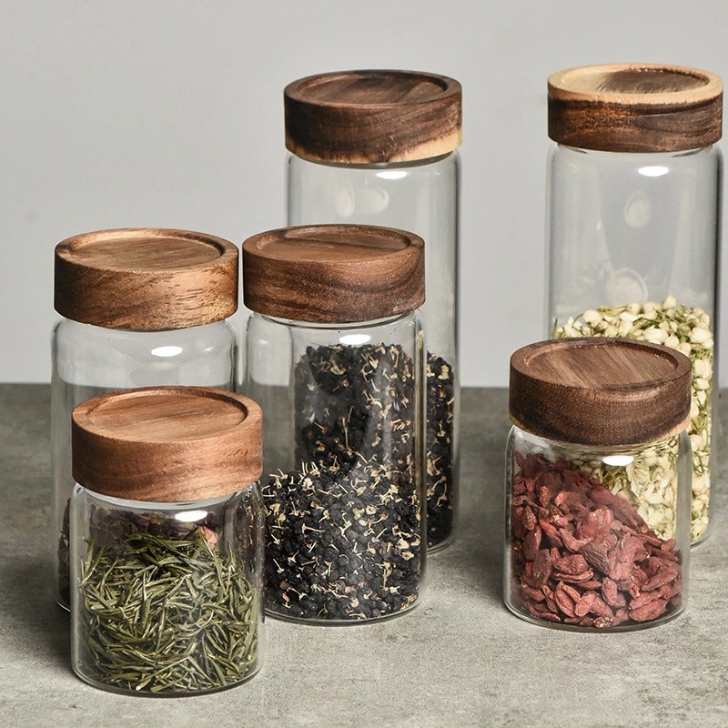 HERA สูญญากาศ ฝาไม้ ขวดโหลแก้ว ขวดแก้ว กระปุกใส่เครื่องปรุง Airtight Glass Jar Food Container Storage Bottle