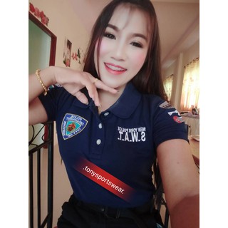 เสื้อโปโลผู้หญิง สีกรม New York Police S.W.A.T