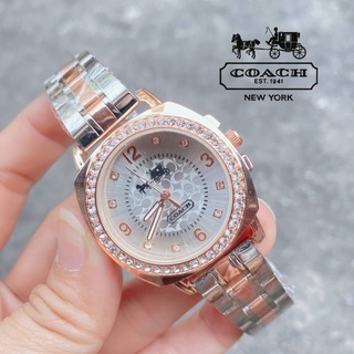 นาฬิกาข้อมือผู้หญิง Coach watch สายสแตนเลสหน้าปัดเพชร สายพิ้งค์ สาย2K