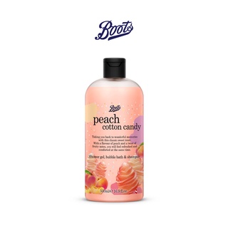 BOOTS Peach Cotton Candy  Shower Gel, Bubble Bath &amp; Shampoo  500ML Flavour Collection