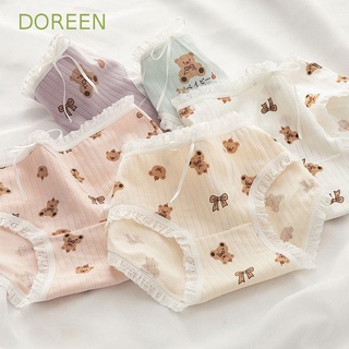 Doreen ชุดชั้นในสตรี สีพื้น ระบายอากาศ ลูกไม้ ฟิตเนส กลางเอว กางเกงในหมีการ์ตูน