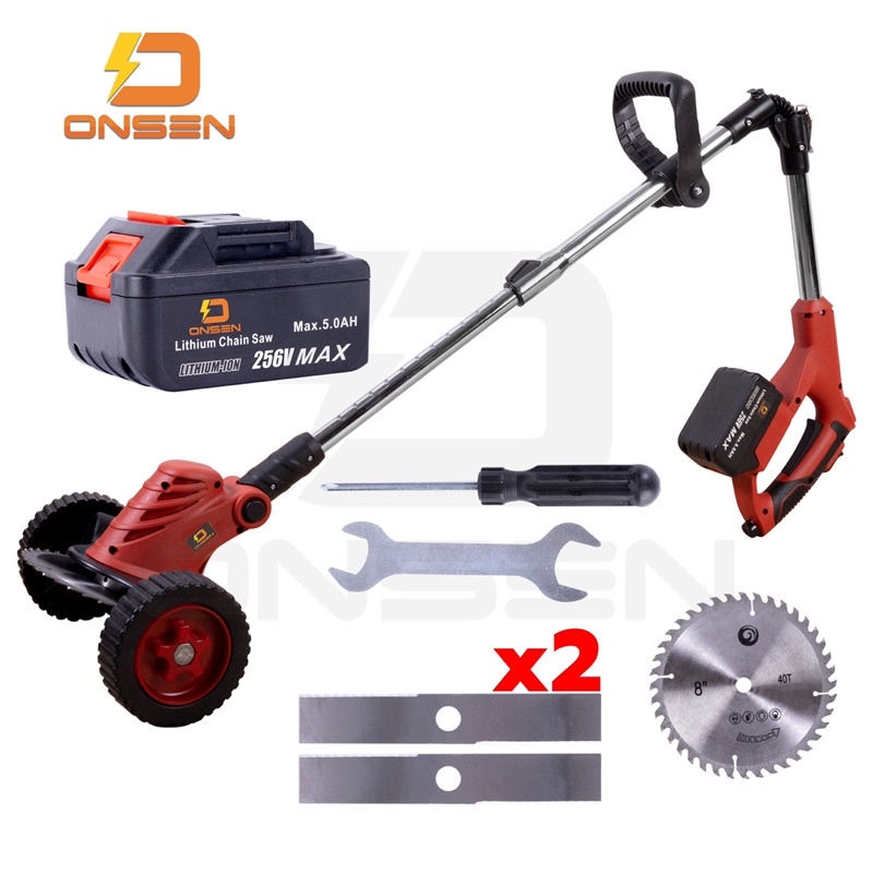 เครื่องตัดหญ้าไร้สาย รุ่นพับได้ 256V ยี่ห้อ Onsen (ยาวกว่าเดิม และแบตก้อนใหญ่ ยึดได้ พับเก็บได้ ขนาด