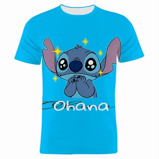 เสื้อยืดแขนสั้น พิมพ์ลายการ์ตูน Lilo &amp; Stitch แฟชั่นฤดูร้อน สําหรับผู้ชาย และผู้หญิง 2023