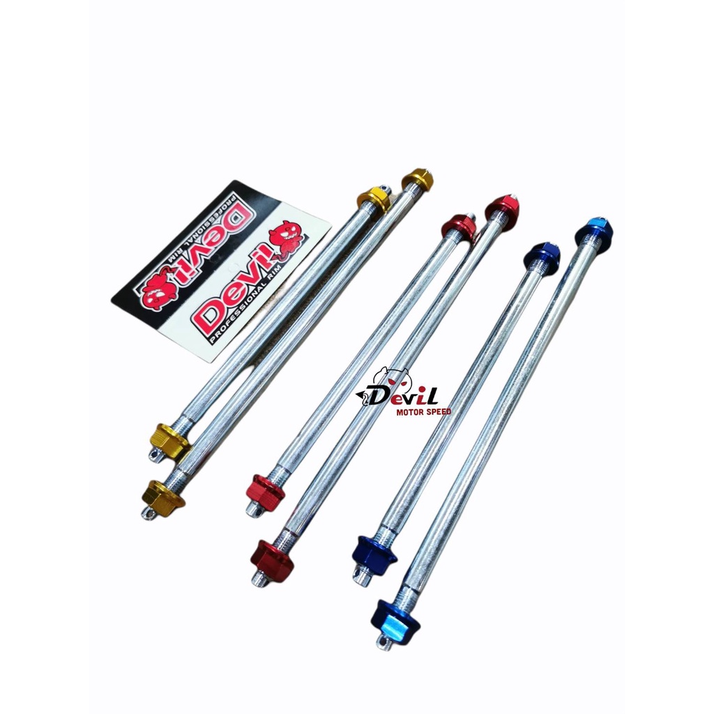 แกนล้อหน้า-หลัง ชุบเงินน๊อตสี ใส่ Sonic, Wave // โซนิค , เวฟ อาร์มยืด  อามแต่ง อามกล่อง ทุกรุ่น //แดง น้ำเงิน ทอง