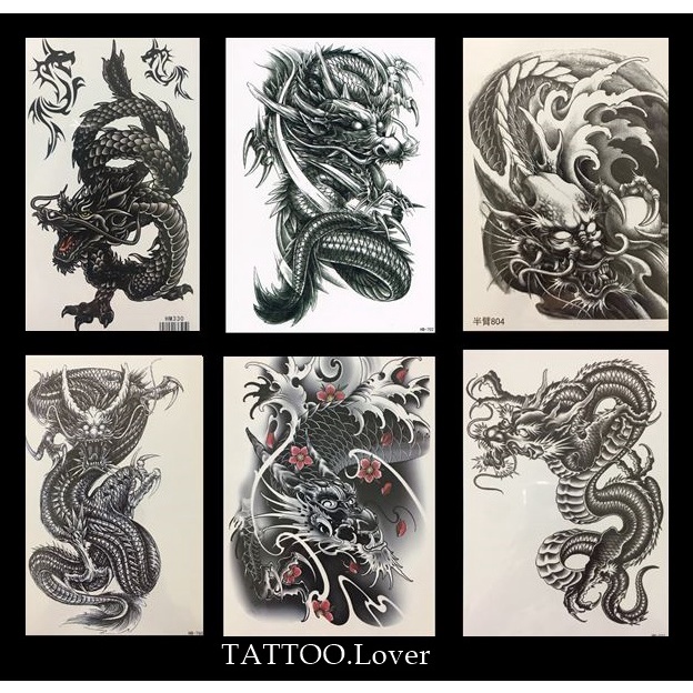 แทททูลายมังกร#กิเลน#หงส์#สัตวเทพนิยายจีน#สวยเหมือนสักจริง Tattoo Sticker สติ๊กเกอร์รอยสักปลอมชั่วคราวกันน้ำได้