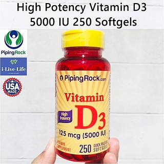 วิตามินดี 3 High Potency Vitamin D3 5000 IU 250 Softgels - PipingRock D-3 Piping Rock วิตามินดีสาม