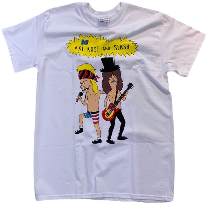 เสื้อยืดผ้าฝ้ายพิมพ์ลายแฟชั่น COSMIC AXL ROSE & SLASH TEE