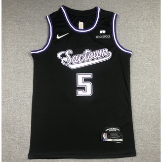 ใหม่ ครบรอบ 75 ปี 2022 NBA Sacramento Kings สําหรับผู้ชาย #เสื้อกีฬาบาสเก็ตบอล ปักลายสุนัขจิ้งจอก DeAaron สีดํา 5 ชิ้น