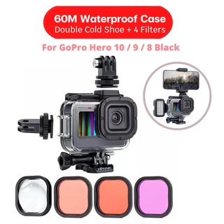 เคสกันน้ำ+ฟิลเตอร์ 4 สี GoPro Hero11 10 9 8 Black Protective Housing with Double Cold shoe + 4 Filters Diving Lens