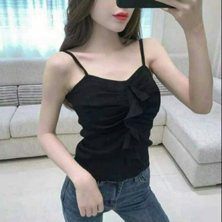 เสื้อสายเดี่ยวไหมพรมจับจีบระบาย