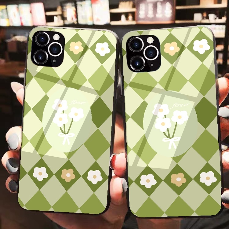 เคส Iphone กระจกมันสีฟ้าดอกไม้น้อย ip 6splus/7/7plus/8/8plus/x/xr/xs/11/12/pro/max/plus/13promax k36
