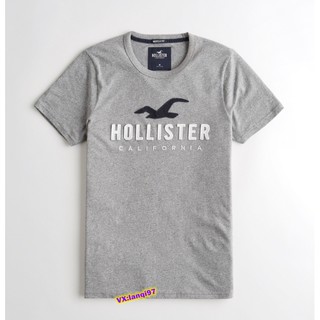 [S-5XL]HOLLISTER เสื้อยืดคอกลม แขนสั้น ผ้าฝ้าย สีเทา สําหรับผู้ชาย