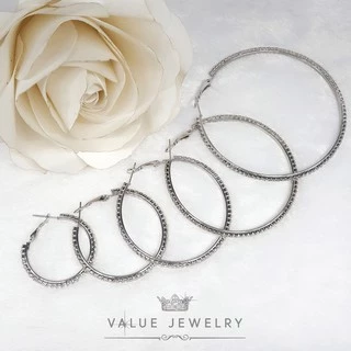 ต่างหูห่วงกลม เพชร1แถว หน้า2มิล สีเงิน 6 ขนาด เครื่องประดับ ER8033 ER8035 ER8037 ER8039 ER8041 ER1275 ValueJewelry