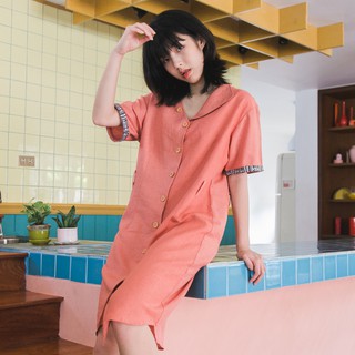 rose pink woven dress เดรสยาวผู้หญิง ผ้าลินิน