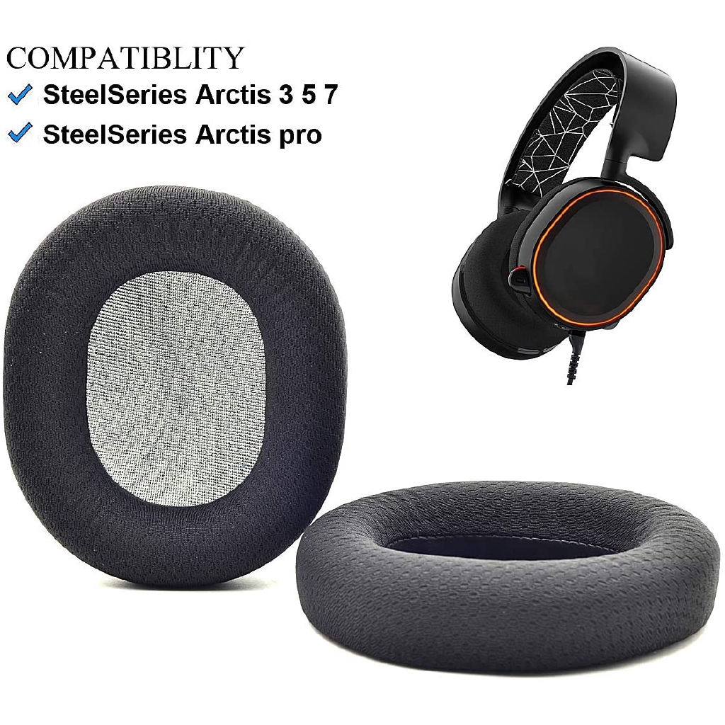 Replacement Black Fabric Ear Pads Cushion Earmuffs for SteelSeries Arctis3, Arctis5, Arctis7, Arctis pro Lossless Wireless Gaming Headset Headphone