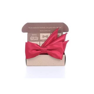 เซ็ทหูกระต่าย+ผ้าเช็ดหน้าสูทสีแดงสด - Red Silk Satin Bowtie set