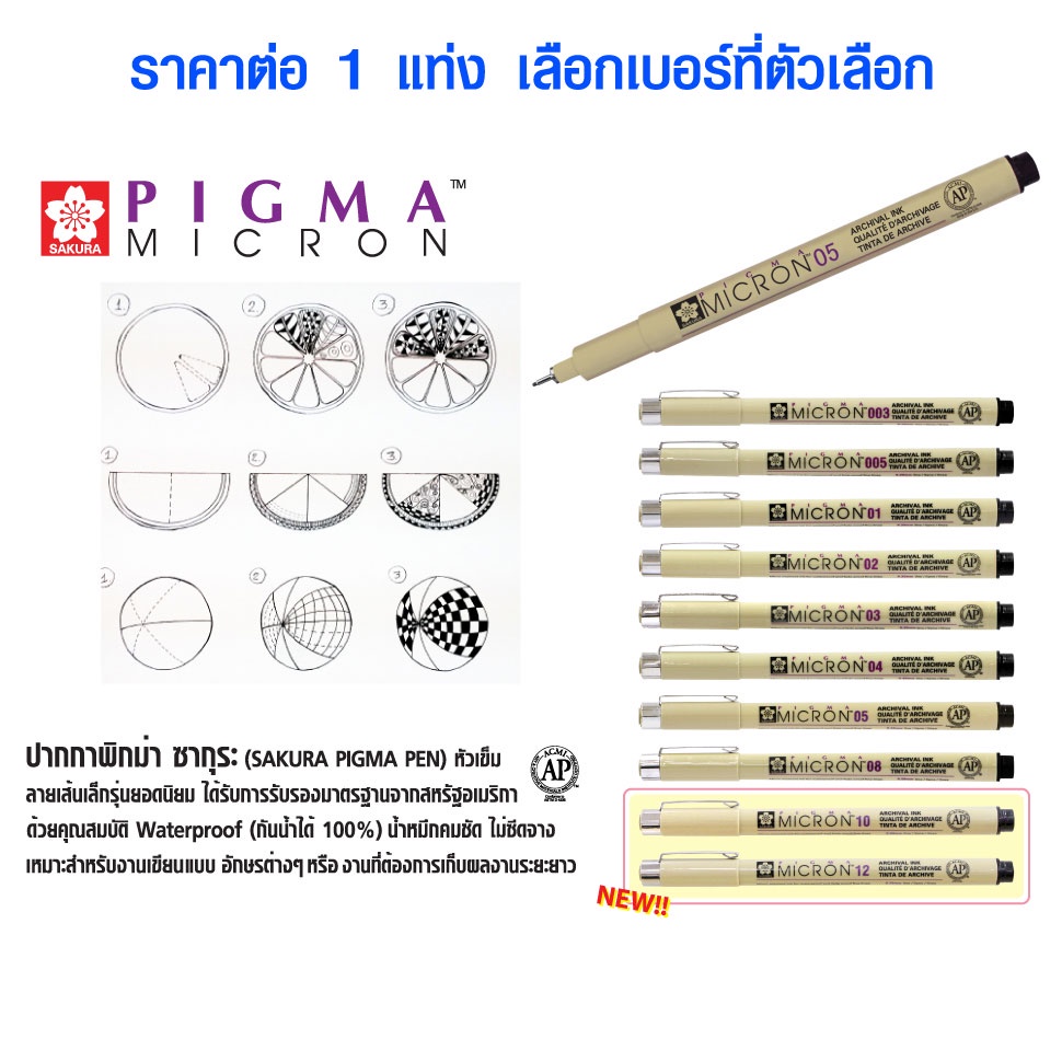 P621 ปากกาตัดเส้น เส้นเล็ก กันน้ำ สีดำ #005-1 หัวเข็ม ปากกา พิกม่า SAKURA XSDK Pigma MICRON SK