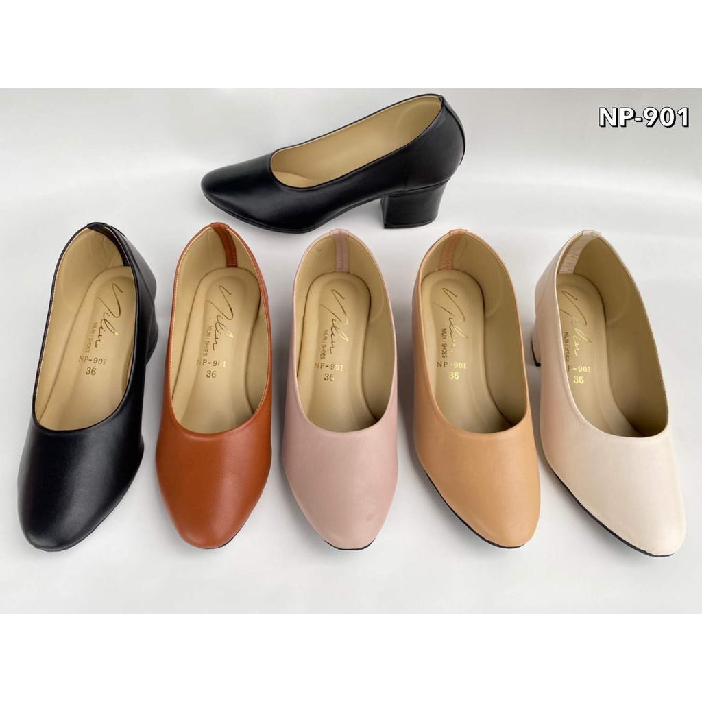Nilin รองเท้าคัชชู Size 36 - 41 หัวกลม ส้นก้อน สูง 2 นิ้วคะ แบบหนัง สีสวย มาใหม่คะ