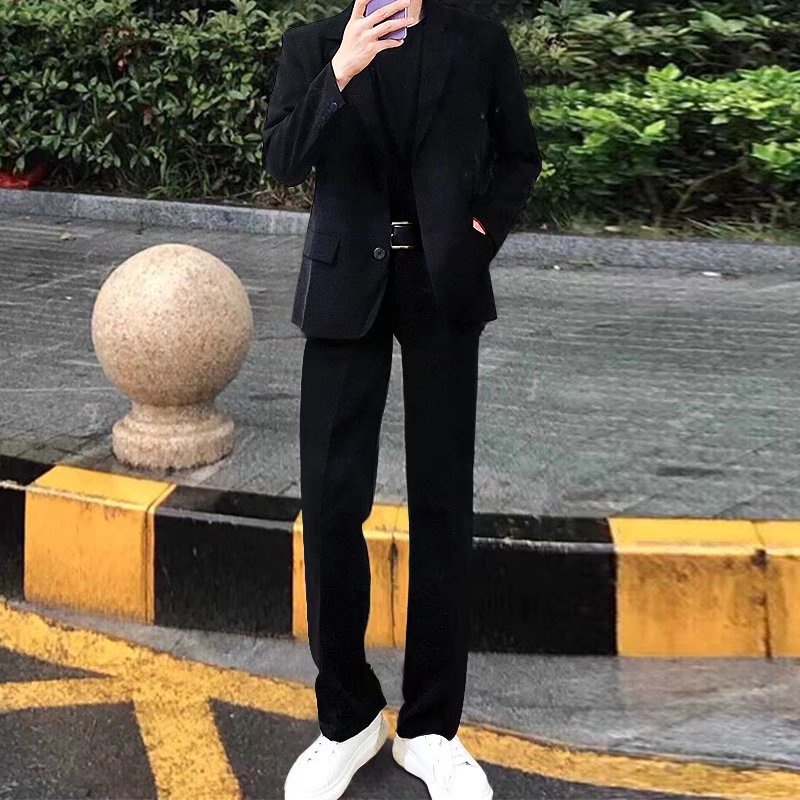 【KT】กางเกงขายาวลําลอง ขากว้าง ทรงหลวม สีดํา แฟชั่นฤดูใบไม้ผลิ และฤดูร้อน สําหรับผู้ชาย