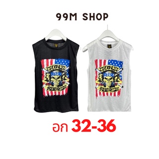 เสื้อแขนกุด ผ้าสลาฟ สกรีนลายกะโหลก งานหายาก ฟรีไซส์ สลาฟ 99M