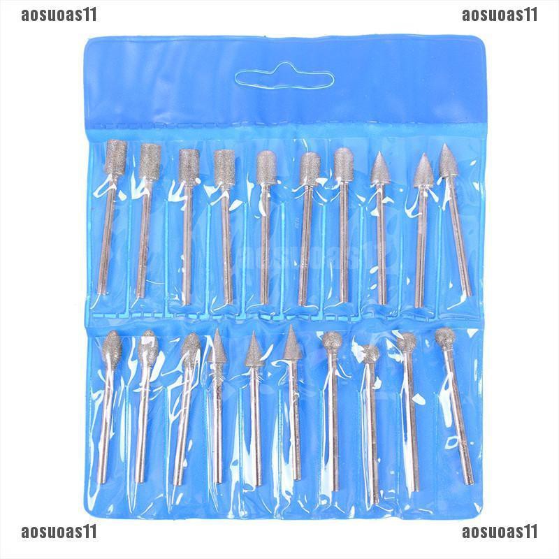 aosuOAS20Pcs 3mm Shank Diamond Grinding Burr Drill Bits Sets For ...