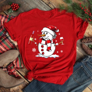 ⚡️ พร้อมส่ง⚡️ Women Christmas Wine Glass T Shirt Cute Holiday Winter New Year Tshirt Top Happy Merry Christmas Cartoon