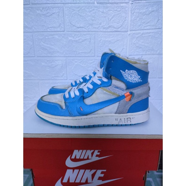 รองเท้าผ้าใบ Nike air Jordan 1X off white Blue"UNC"มือสอง💯☑️