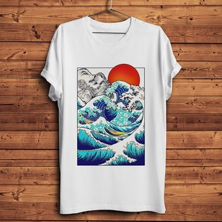 ขายดี!เสื้อยืดลําลอง ลาย Ukiyoe Great Wave off Kanagawa สีขาว สไตล์วินเทจ สําหรับผู้ชาย และผู้หญิงS-5XL