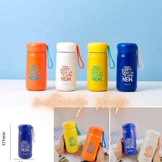 ขวดน้ำเก็บอุณหภูมิ TRY SOMETHING NEW มุนยกดื่มตรงฝามีหูยางสำหรับหิ้ว V024 สแตนเลส อย่างดี304 ขนาด 410ml